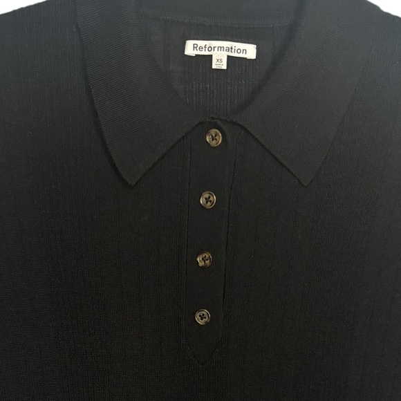 REFORMATION Hermia Regenerative Merino Polo In Black Size XS Ribbed Tight Fit - Picture 4 of 11